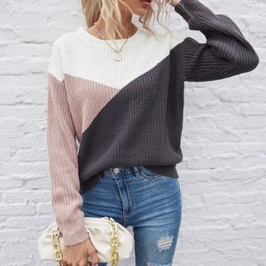 Cozy Color Block Loose Fit Knit Sweater Top